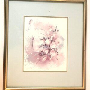 Vtg 1988 Eileen Gulyas Floral Lithograph - Framed NPF Canada - 15"x17" Pastel
